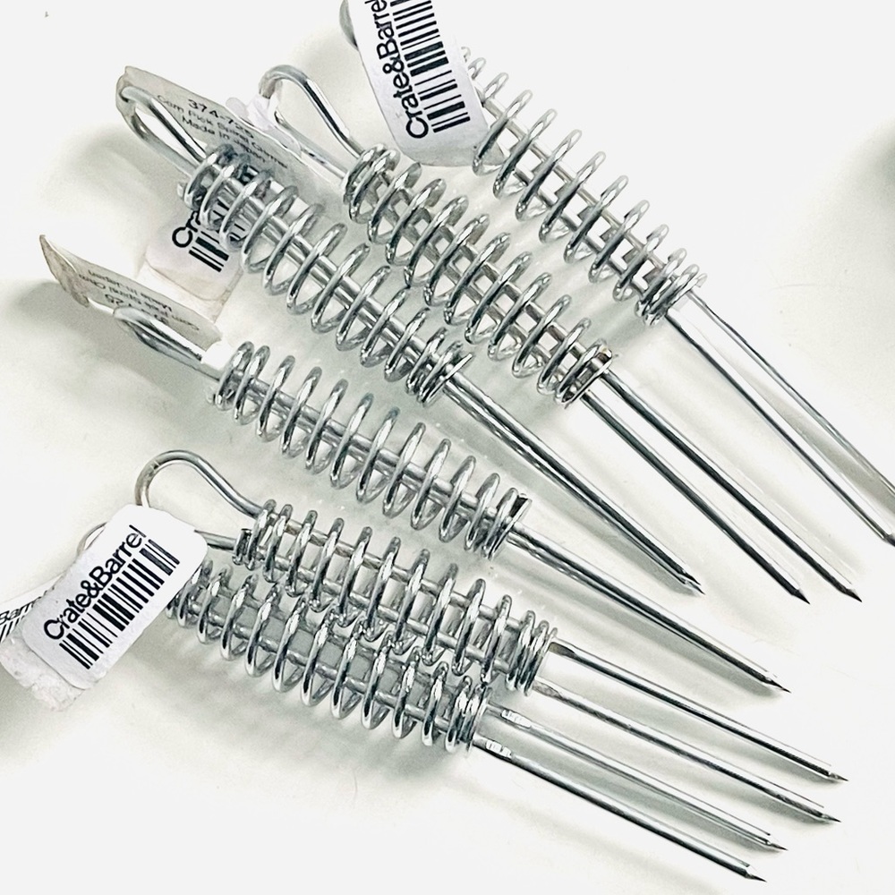CRATE & BARREL Chrome Spiral Corn Pick (374-725) Made in Japan (set of 6) NEW